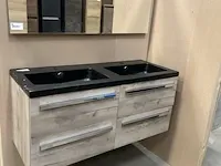Badmeubel 120 – 4 laden craft oak zwarte keramische wastafel met kraangat chromen greep hr badmeubelen - afbeelding 2 van  7