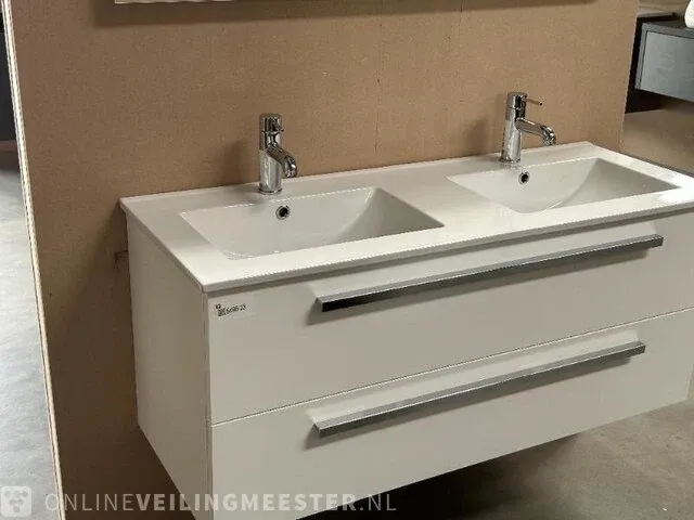 Badmeubel 120 met porseleinen wastafel hr badmeubelen, badmeubel, wit - afbeelding 1 van  6