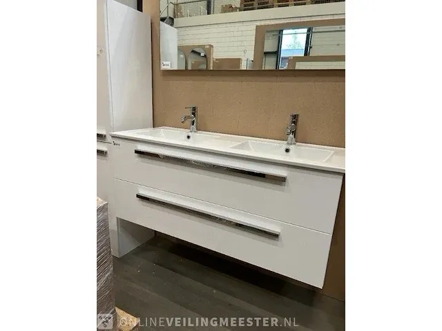 Badmeubel 120 met porseleinen wastafel hr badmeubelen, badmeubel, wit - afbeelding 1 van  12