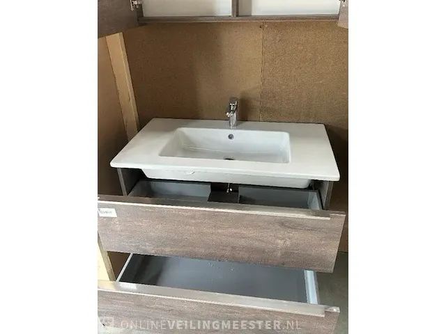 Badmeubel 70 + keramische wastafel + spiegelkast hr badmeubelen, badmeubel, truffel oak - afbeelding 5 van  8