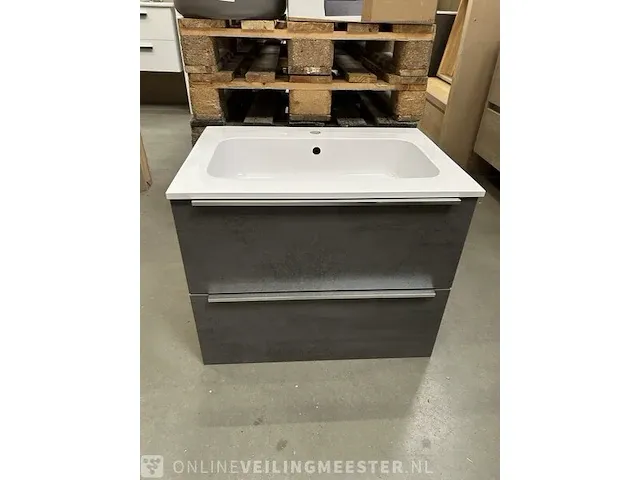 Badmeubel 70cm beton antraciet met kunststeen wastafel - afbeelding 1 van  6