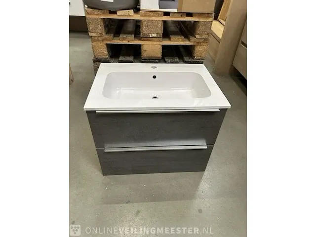 Badmeubel 70cm beton antraciet met kunststeen wastafel - afbeelding 2 van  6