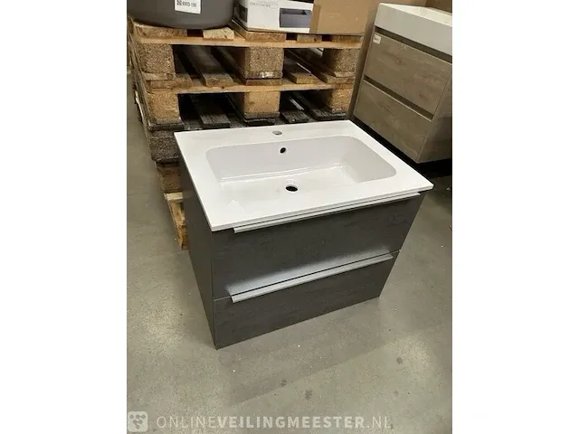 Badmeubel 70cm beton antraciet met kunststeen wastafel - afbeelding 3 van  6