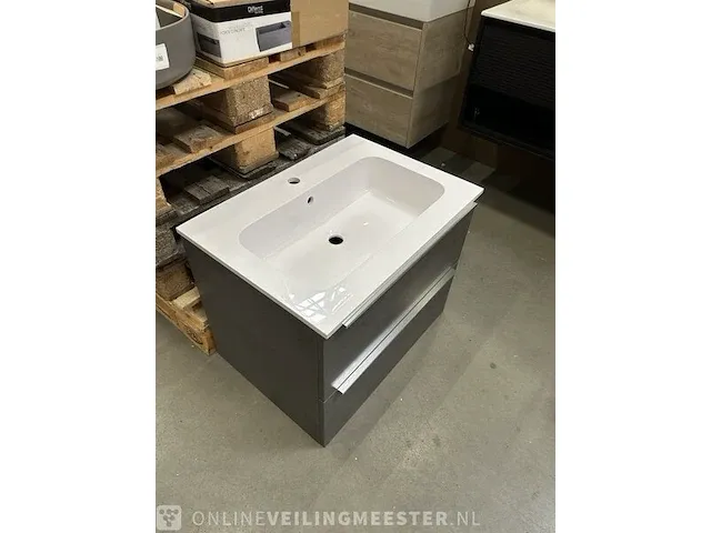 Badmeubel 70cm beton antraciet met kunststeen wastafel - afbeelding 4 van  6