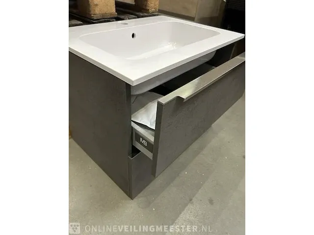 Badmeubel 70cm beton antraciet met kunststeen wastafel - afbeelding 5 van  6