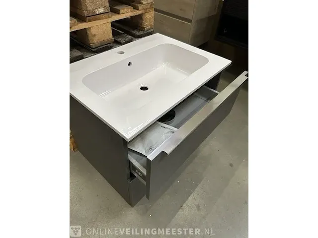 Badmeubel 70cm beton antraciet met kunststeen wastafel - afbeelding 6 van  6