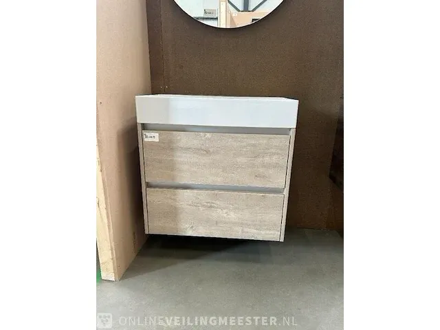 Badmeubel 75 xxl met porseleinen wastafel hr badmeubelen, badmeubel, stone oak - afbeelding 1 van  10