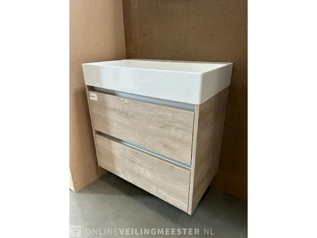 Badmeubel 75 xxl met porseleinen wastafel hr badmeubelen, badmeubel, stone oak - afbeelding 4 van  10