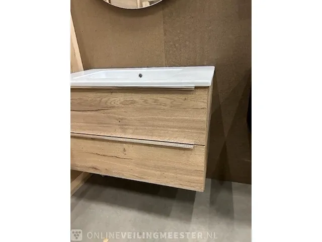 Badmeubel 90cm + hoge kast sanox, badmeubel, natuur eiken - afbeelding 3 van  9
