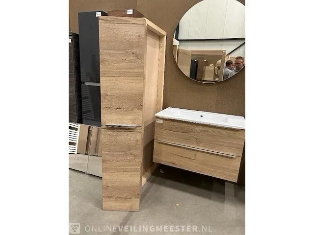 Badmeubel 90cm + hoge kast sanox, badmeubel, natuur eiken - afbeelding 6 van  9