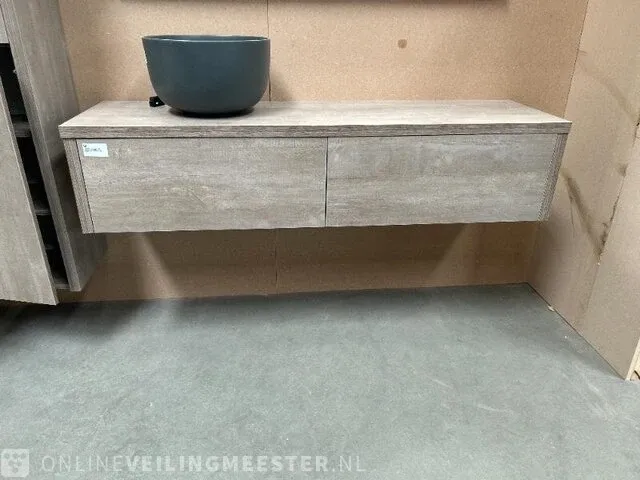 Badmeubel bloks 160 + bovenblad hr badmeubelen, badmeubel, concrete oak - afbeelding 1 van  6