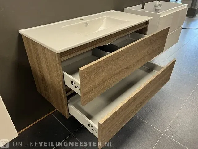 Badmeubel incl keramische wastafel detremmerie, donker eiken - afbeelding 4 van  8