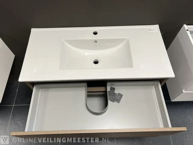 Badmeubel incl keramische wastafel detremmerie, donker eiken - afbeelding 5 van  8