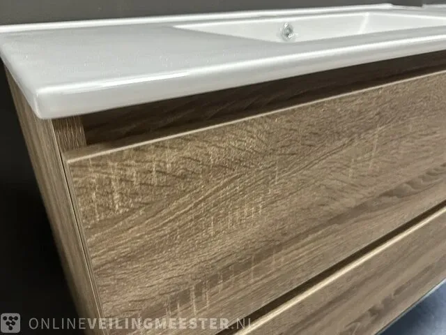 Badmeubel incl keramische wastafel detremmerie, donker eiken - afbeelding 6 van  8