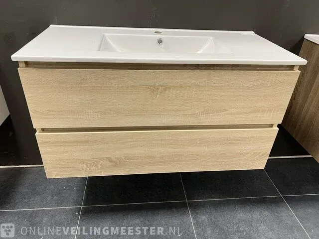 Badmeubel incl keramische wastafel detremmerie, eiken - afbeelding 1 van  8