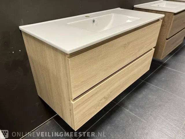 Badmeubel incl keramische wastafel detremmerie, eiken - afbeelding 2 van  8