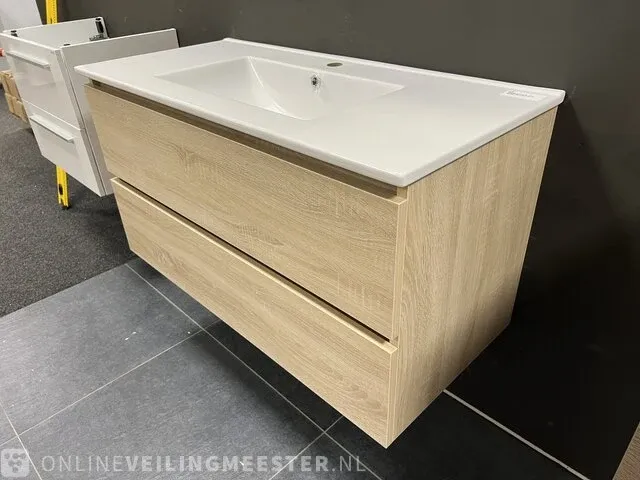Badmeubel incl keramische wastafel detremmerie, eiken - afbeelding 3 van  8