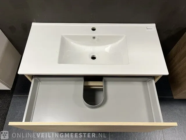 Badmeubel incl keramische wastafel detremmerie, eiken - afbeelding 5 van  8