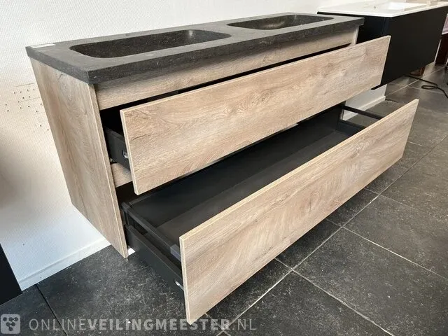 Badmeubel incl natuursteen wastafel primabad, licht eiken - afbeelding 4 van  8