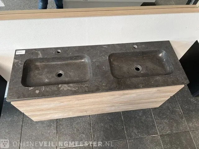 Badmeubel incl natuursteen wastafel primabad, licht eiken - afbeelding 7 van  8