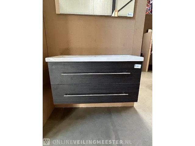 Badmeubel slim 100 met porseleinen wastafel hr badmeubelen, badmeubel, hacienda zwart - afbeelding 1 van  11