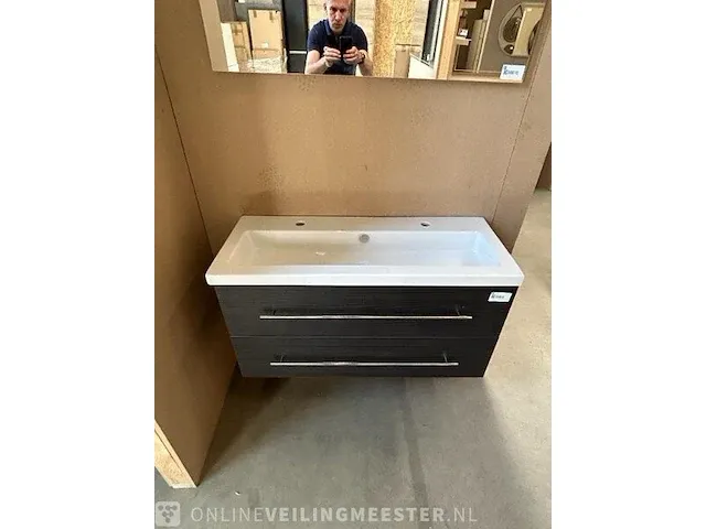 Badmeubel slim 100 met porseleinen wastafel hr badmeubelen, badmeubel, hacienda zwart - afbeelding 6 van  11
