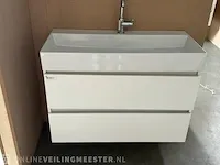 Badmeubel xxl 100 met porseleinen wastafel hr badmeubelen, badmeubel, wit hoogglans - afbeelding 1 van  6
