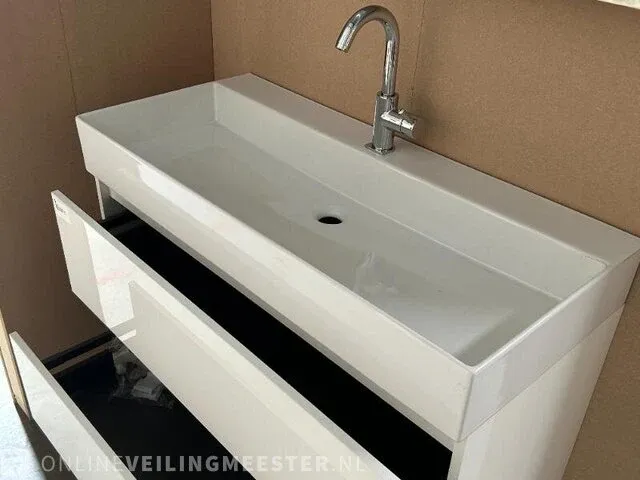 Badmeubel xxl 100 met porseleinen wastafel hr badmeubelen, badmeubel, wit hoogglans - afbeelding 5 van  6
