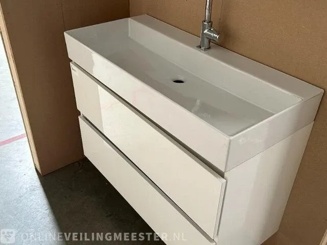 Badmeubel xxl 100 met porseleinen wastafel hr badmeubelen, badmeubel, wit hoogglans - afbeelding 6 van  6