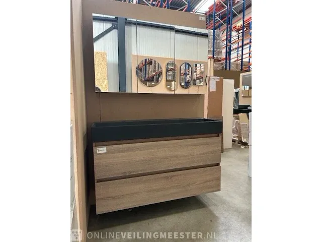 Badmeubel xxl-120 met spiegelkast hr badmeubelen, badmeubel, grijs eiken - afbeelding 1 van  11