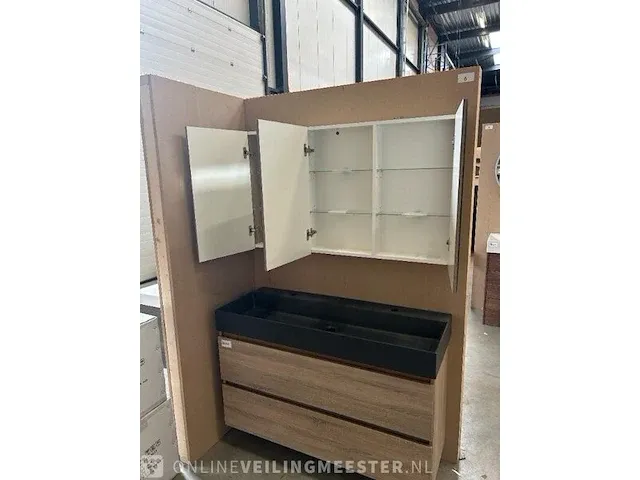 Badmeubel xxl-120 met spiegelkast hr badmeubelen, badmeubel, grijs eiken - afbeelding 10 van  11