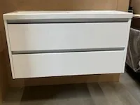Badmeubelset 100cm - glans wit + spiegelkast hr badmeubelen, badmeubel, wit hoogglans - afbeelding 1 van  11