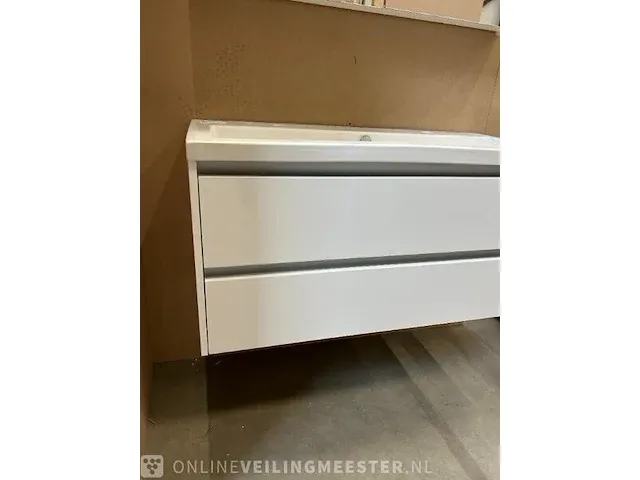 Badmeubelset 100cm - glans wit + spiegelkast hr badmeubelen, badmeubel, wit hoogglans - afbeelding 4 van  11