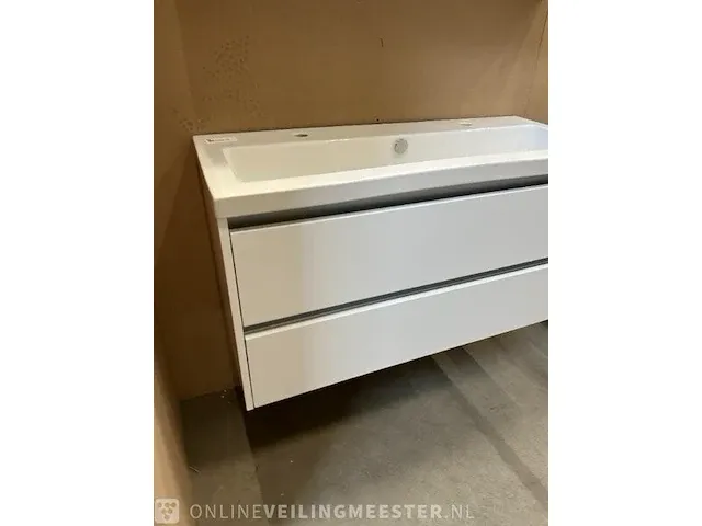 Badmeubelset 100cm - glans wit + spiegelkast hr badmeubelen, badmeubel, wit hoogglans - afbeelding 5 van  11