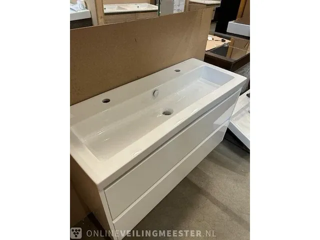 Badmeubelset 100cm - glans wit + spiegelkast hr badmeubelen, badmeubel, wit hoogglans - afbeelding 6 van  11