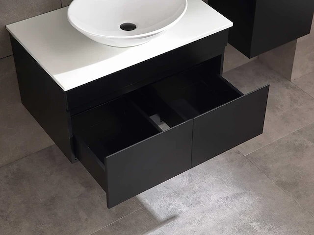 Badmeubelset 80cm mat zwart (met hangkast) - afbeelding 10 van  14
