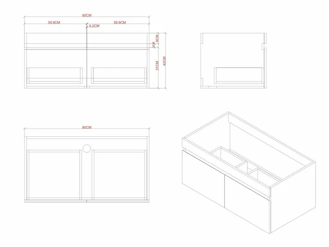 Badmeubelset 80cm mat zwart (met hangkast) - afbeelding 3 van  14