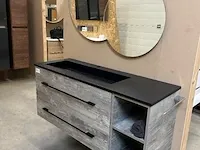 Badmeubelset cemento + regaal en zwart blad hr badmeubelen, badmeubel, cemento