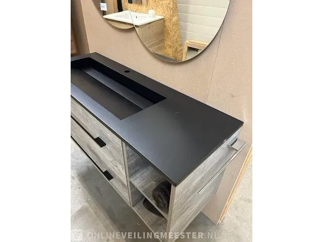 Badmeubelset cemento + regaal en zwart blad hr badmeubelen, badmeubel, cemento - afbeelding 5 van  11