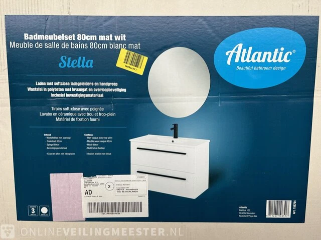 Badmeubelset met spiegel en wastafel 80 cm atlantic, stella - afbeelding 3 van  5