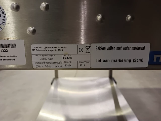 Bain marie wagen, 3 bakken, gastronorm metos, 3 x 1/1, bouwjaar 2011 - afbeelding 3 van  12
