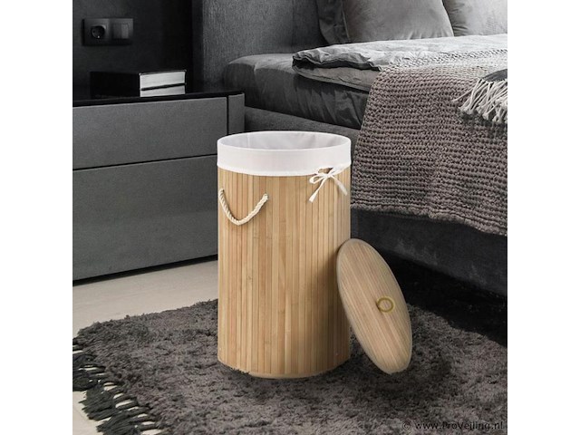 Bamboe wasmand curly 55l incl. deksel & waszak - afbeelding 4 van  11