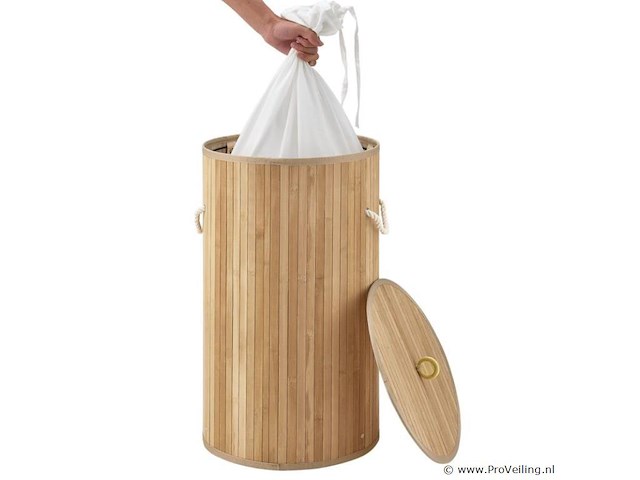 Bamboe wasmand curly 55l incl. deksel & waszak - afbeelding 8 van  11