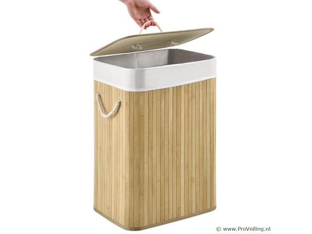 Bamboe wasmand curly 72l incl. deksel & waszak - afbeelding 4 van  6