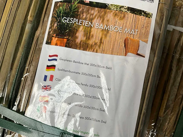 Bamboo - mat gespleten- naturel- tonkin - 5000x1500 mm (150 m2)= 1 pallet - scherm (20x) - afbeelding 9 van  10