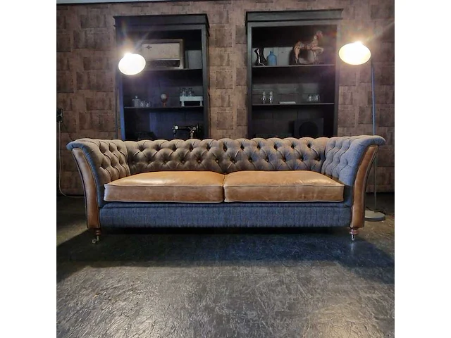 Bank chesterfield, harris tweed, grijs - afbeelding 1 van  3
