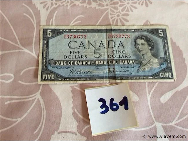 Bankbiljet 5 canadese $ - afbeelding 1 van  2