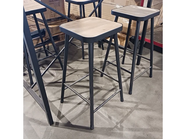 Bar tafel met mdf blad, 4 barkrukken en verlichting, yz 1005, zwart - afbeelding 2 van  10