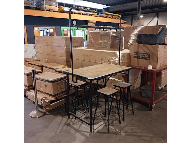 Bar tafel met mdf blad, 4 barkrukken en verlichting, yz 1005, zwart - afbeelding 4 van  10