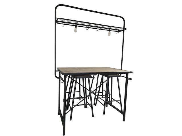 Bar tafel met mdf blad, 4 barkrukken en verlichting, yz 1005, zwart - afbeelding 2 van  3